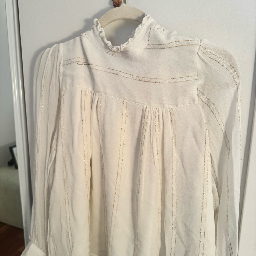 Anthropologie X DRA Los Angeles Victorian style metallic thread ruffle blouse - Picture 3 of 5